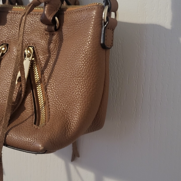 Rebecca Minkoff Purse 10 x 6 Micro Moto Satchel Camel Leather Fringe Crossbody - Picture 2 of 11